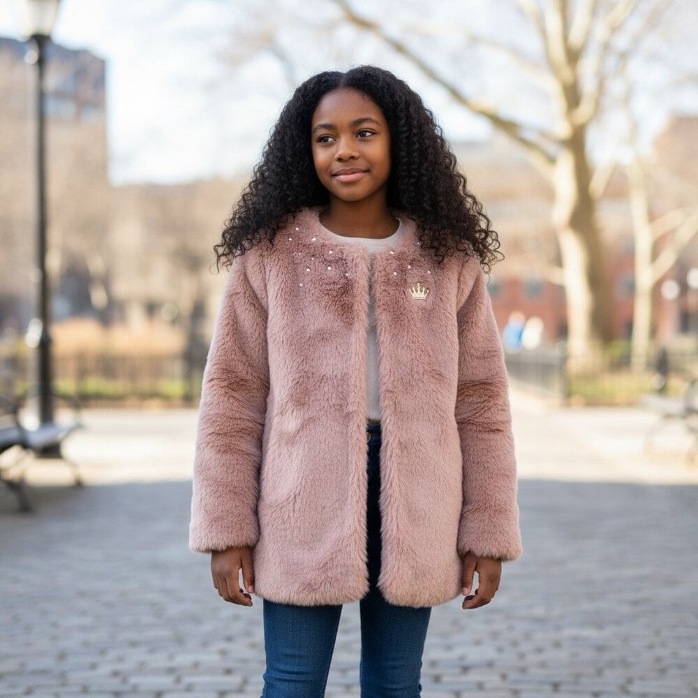 Disney Store Princess Collection Pink Faux Fur Jacket Little Girl 9/10